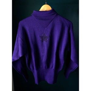Vintage 90’s Fyrolia Skiwear Sweater Ski  Purple Star Turtleneck Retro L Wool
